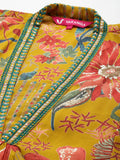 Varanga Women Mustard Floral Printed Embroidered Kurta Paired With Printed Bottom And Dupatta