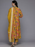 Varanga Women Mustard Floral Printed Embroidered Kurta Paired With Printed Bottom And Dupatta