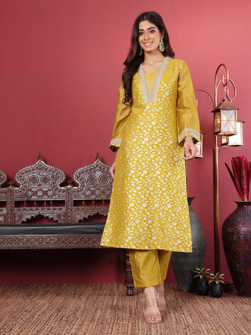 Varanga Women Brocade Embroidered Kurta with Tonal Bottom and Lace Detailed Dupatta