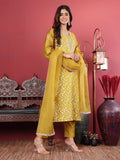 Varanga Women Brocade Embroidered Kurta with Tonal Bottom and Lace Detailed Dupatta