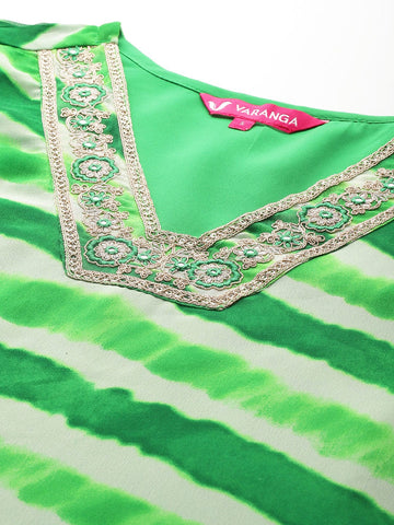 Varanga Women Green Leheriya Zari And Sequins Embroidered Kurta Set With Dupatta