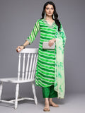 Varanga Women Green Leheriya Zari And Sequins Embroidered Kurta Set With Dupatta