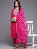 Varanga Women Pink Bandhani Zari And Sequins Embroidered Kurta Set With Dupatta