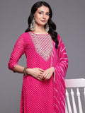 Varanga Women Pink Bandhani Zari And Sequins Embroidered Kurta Set With Dupatta