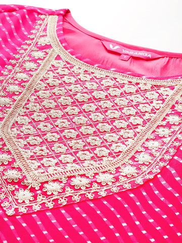 Varanga Women Pink Bandhani Zari And Sequins Embroidered Kurta Set With Dupatta