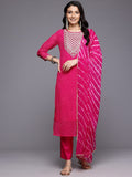 Varanga Women Pink Bandhani Zari And Sequins Embroidered Kurta Set With Dupatta