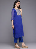 Varanga Women Navy Blue Bandhani Zari Embroidered Kurta Set with Dupatta