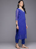 Varanga Women Navy Blue Bandhani Zari and Sequins Embroidered Kurta Set with Dupatta