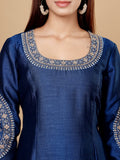 Varanga Women Blue Round Neck Zari Embroidered Sequins Embellished Anarkali Kurta With Tonal Bottom And Dupatta