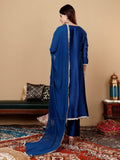 Varanga Women Blue Round Neck Zari Embroidered Sequins Embellished Anarkali Kurta With Tonal Bottom And Dupatta