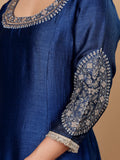 Varanga Women Blue Round Neck Zari Embroidered Sequins Embellished Anarkali Kurta With Tonal Bottom And Dupatta