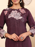 Varanga Women Pure Purple Floral Printed Kurta Set and Dupatta