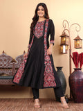 Varanga Women Pure Black Hand Embroidered Kurta Set with Dupatta