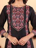 Varanga Women Pure Black Hand Embroidered Kurta Set with Dupatta