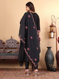 Varanga Women Pure Black Hand Embroidered Kurta Set with Dupatta