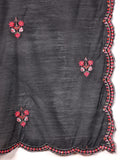 Varanga Women Pure Black Hand Embroidered Kurta Set with Dupatta