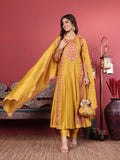 Varanga Women Mustard Pure Hand Embroidered Kurta Set with Dupatta