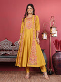 Varanga Women Mustard Pure Hand Embroidered Kurta Set with Dupatta