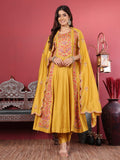 Varanga Women Mustard Pure Hand Embroidered Kurta Set with Dupatta