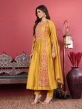 Varanga Women Mustard Pure Hand Embroidered Kurta Set with Dupatta