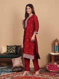 Varanga Women Maroon Silk Zari And Sequin Embroidered Kurta Set With Dupatta