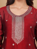 Varanga Women Maroon Silk Zari And Sequin Embroidered Kurta Set With Dupatta