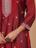 Varanga Women Maroon Silk Zari And Sequin Embroidered Kurta Set With Dupatta