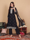 Varanga Women Black Silk Zari And Sequins Embroidered Kurta Set With Dupatta