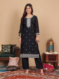 Varanga Women Black Silk Zari And Sequins Embroidered Kurta Set With Dupatta