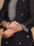 Varanga Women Black Silk Zari And Sequins Embroidered Kurta Set With Dupatta