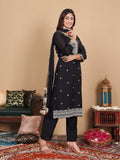 Varanga Women Black Silk Zari And Sequins Embroidered Kurta Set With Dupatta