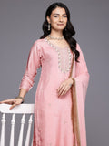 Varanga Women Pure Pink Silk Thread Embroidered Stone And Beads Embellished Kurta Set With Dupatta