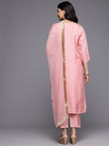 Varanga Women Pure Pink Silk Thread Embroidered Stone And Beads Embellished Kurta Set With Dupatta