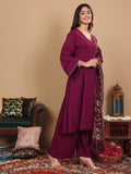 Varanga Women Purple Crepe Gota Lace Embellished Anarkali Kurta Set with Dupatta