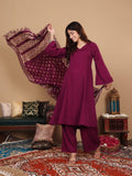 Varanga Women Purple Crepe Gota Lace Embellished Anarkali Kurta Set with Dupatta