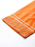 Varanga Women Orange Mirror and Thread Embroidered, Zari Embellished Scalloped Schiffli Anarkali Kurta Paired With Printed Bottom and Embroidered Dupatta