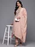 Varanga Women Pink Gotta Patti Hand Embroidered Straight Kurta with Trousers and Dupatta.