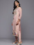 Varanga Women Pink Gotta Patti Hand Embroidered Straight Kurta with Trousers and Dupatta.