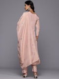 Varanga Women Pink Gotta Patti Hand Embroidered Straight Kurta with Trousers and Dupatta.