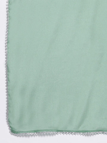 Varanga Women Off White and Sea Green Ombre Beads and Stones Embellished Kurta with Sharara and Dupatta