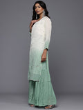 Varanga Women Off White and Sea Green Ombre Beads and Stones Embellished Kurta with Sharara and Dupatta