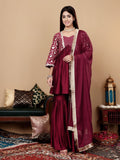 Varanga Women Magenta Brocade Peplum Kurti With Sharara And Dupatta