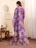 Varanga Women Lavender Silk Floral Printed Stones Embellished Kurta Set With Dupatta