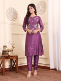 Varanga Women Lavender Silk Floral Printed Stones Embellished Kurta Set With Dupatta