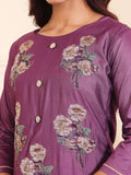 Varanga Women Lavender Silk Floral Printed Stones Embellished Kurta Set With Dupatta