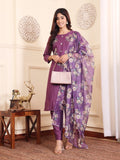 Varanga Women Lavender Silk Floral Printed Stones Embellished Kurta Set With Dupatta