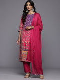 Varanga Women Purple and Pink Thread and Gotta Work Straight Kurta with Trousers and Dupatta