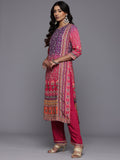 Varanga Women Purple and Pink Thread and Gotta Work Straight Kurta with Trousers and Dupatta