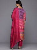 Varanga Women Purple and Pink Thread and Gotta Work Straight Kurta with Trousers and Dupatta