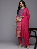 Varanga Women Purple and Pink Thread and Gotta Work Straight Kurta with Trousers and Dupatta